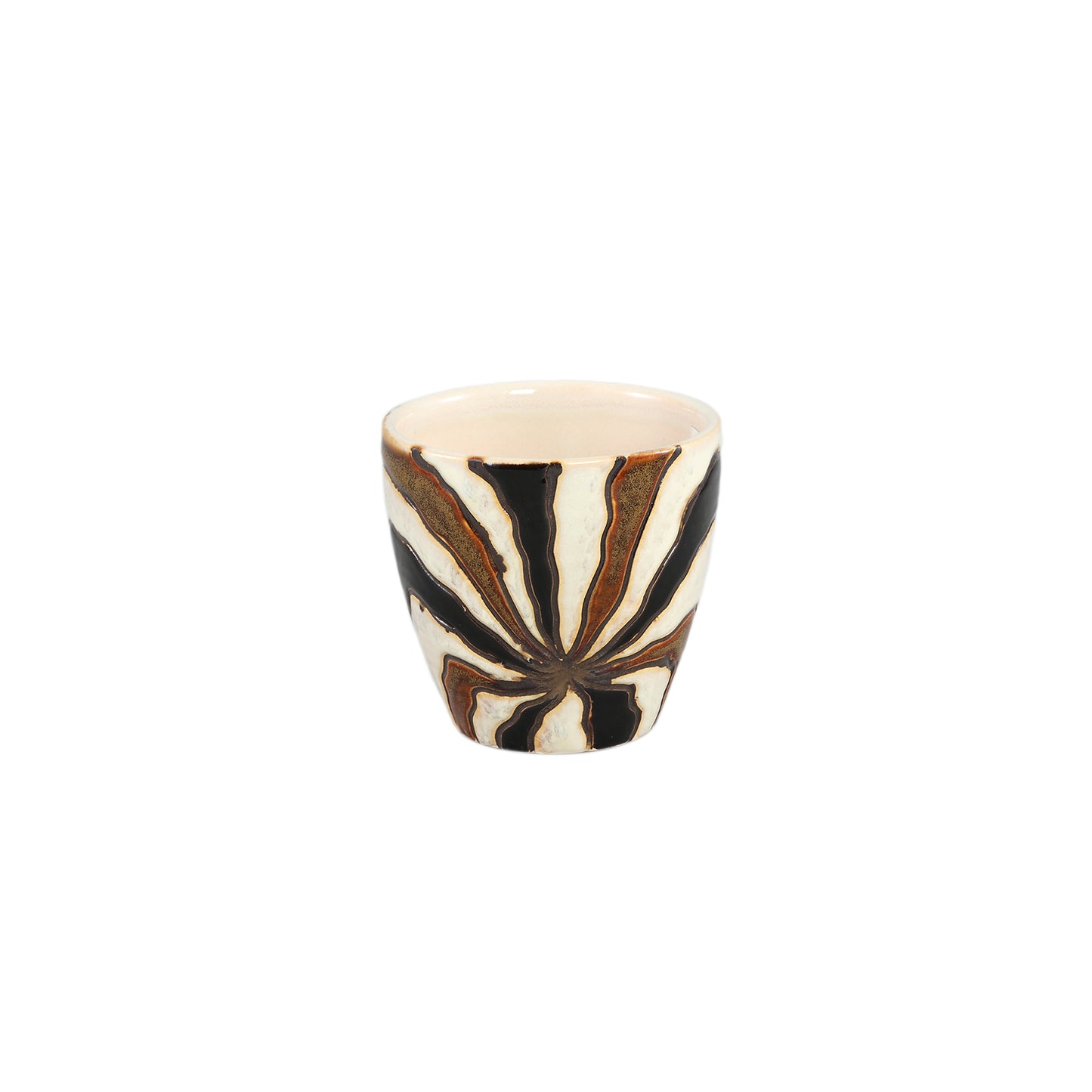 Evelin Donkerbruin Ronde Keramische Pot Met Lijnen XS – Set Van 12 Stuks - 12 Sets 10x10.5x10.5 cm