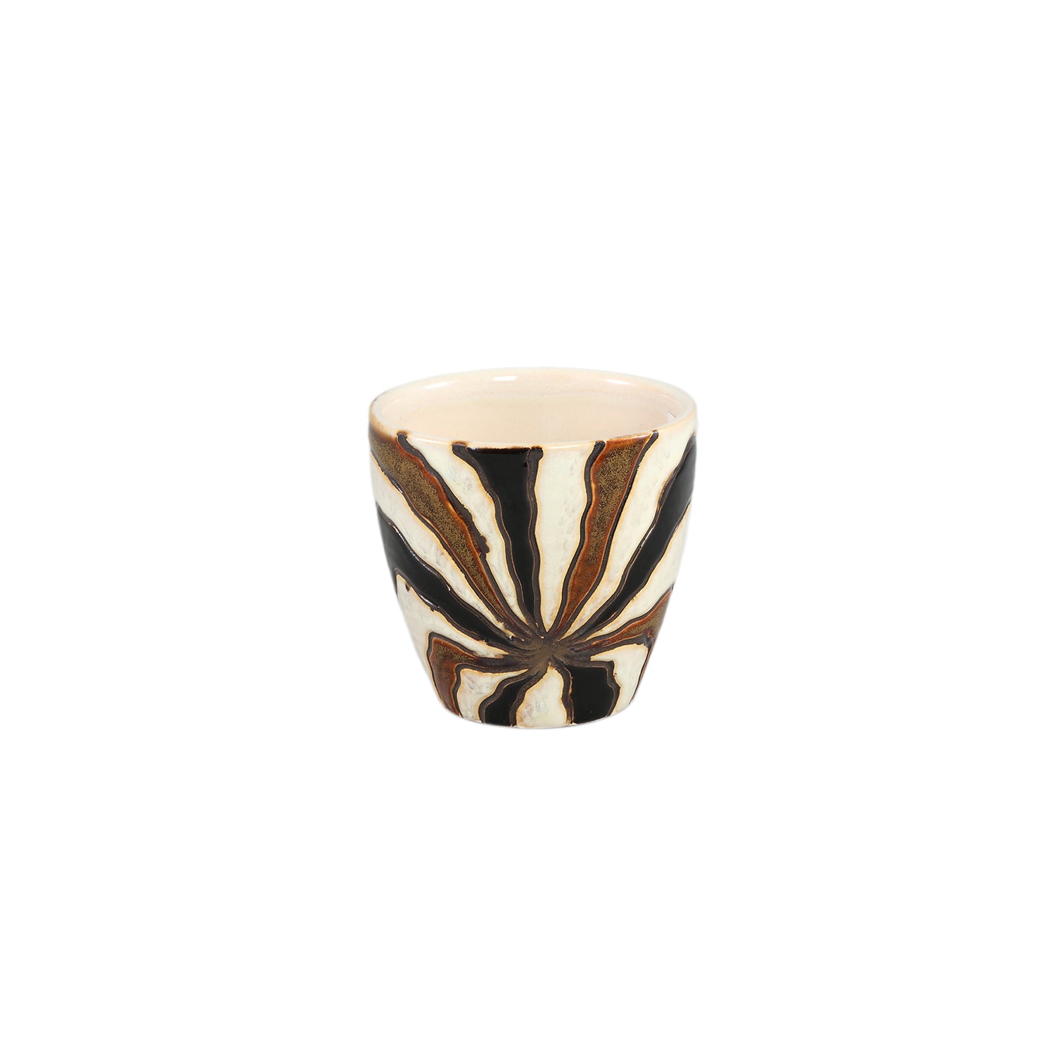 Evelin Donkerbruin Ronde Keramische Pot Met Lijnen XS – Set Van 12 Stuks - 12 Sets 10x10.5x10.5 cm