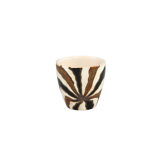 Evelin Donkerbruin Ronde Keramische Pot Met Lijnen XS – Set Van 12 Stuks - 12 Sets 10x10.5x10.5 cm