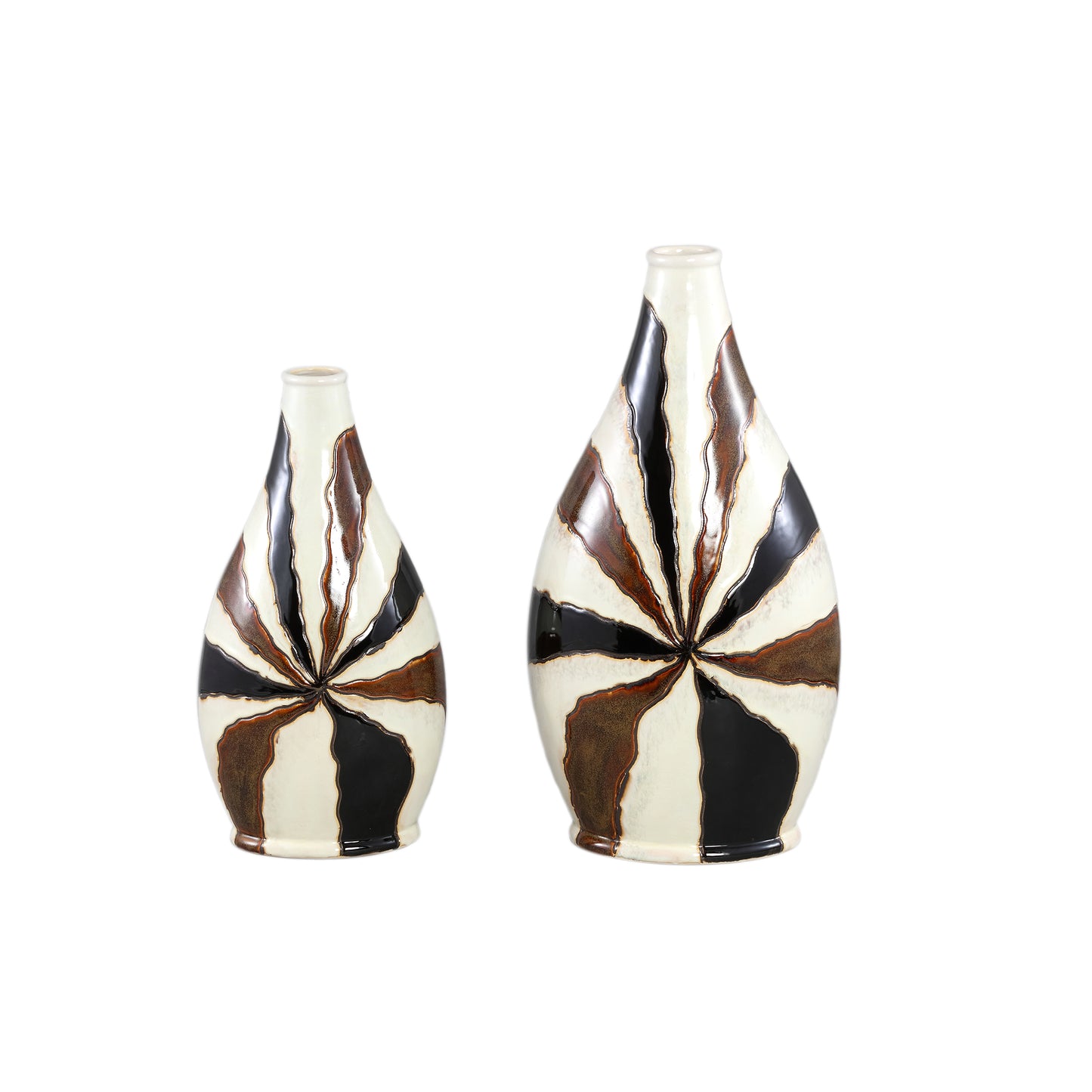 Evelin Dark Brown Oval Ceramic Vase With Lines L