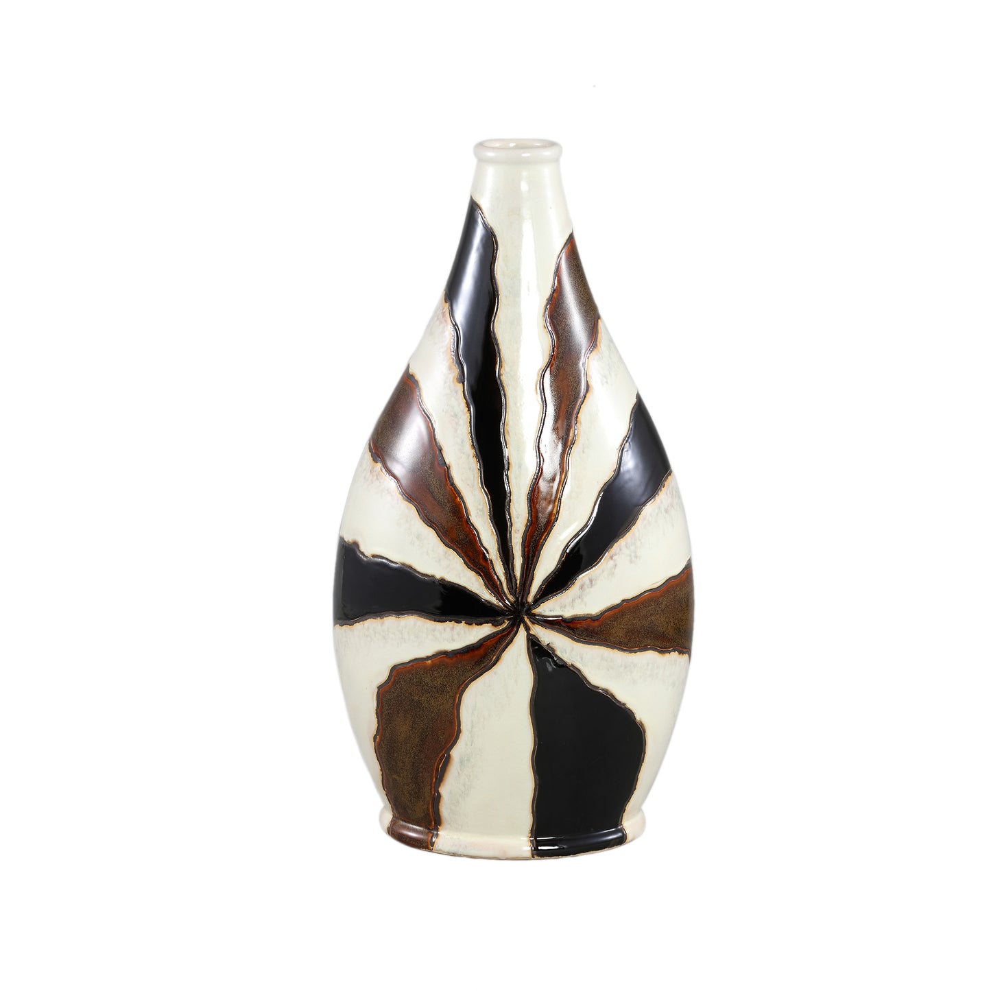 Evelin Donkerbruine Keramische Vaas Ovaal Met Lijnen L 55x29x18 cm
