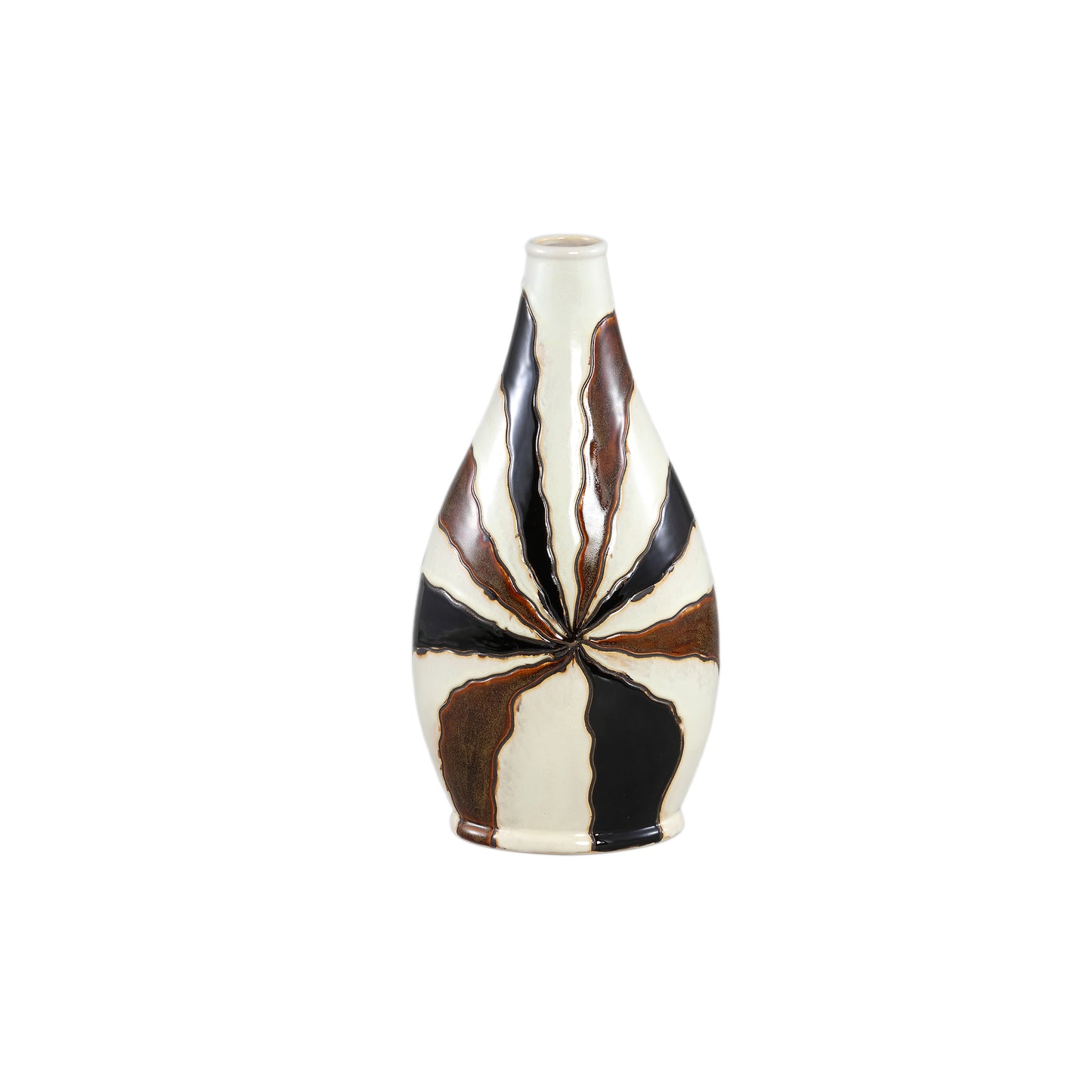 Evelin Donkerbruine Keramische Vaas Ovaal Met Lijnen Set Van 2 - 2 Sets 44.5x23x15 cm