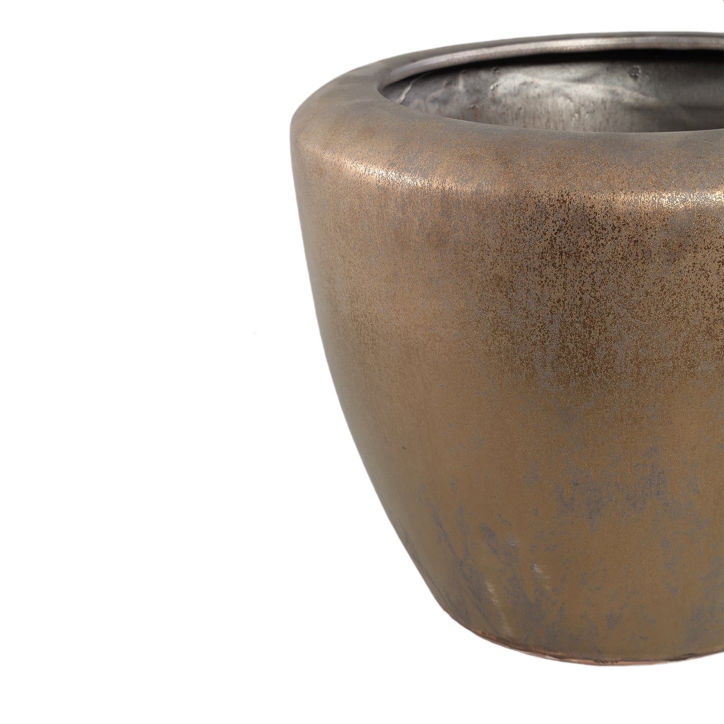 Kyleigh Bronze Round Ceramic Pot Smooth Low XL