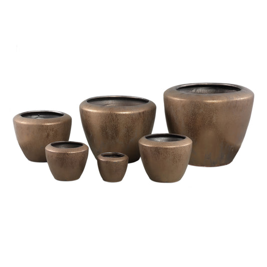 Kyleigh Bronze Round Ceramic Pot Smooth Low L
