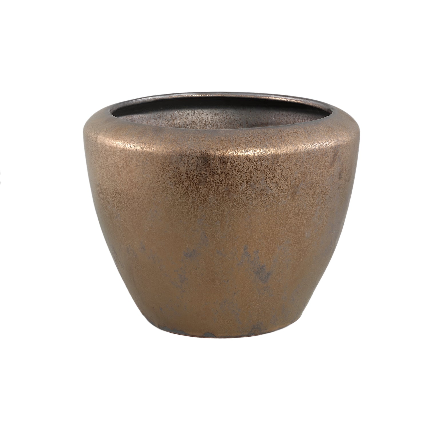 Kyleigh Bronzen Ronde Keramische Pot Glad Laag L 30x39x39 cm