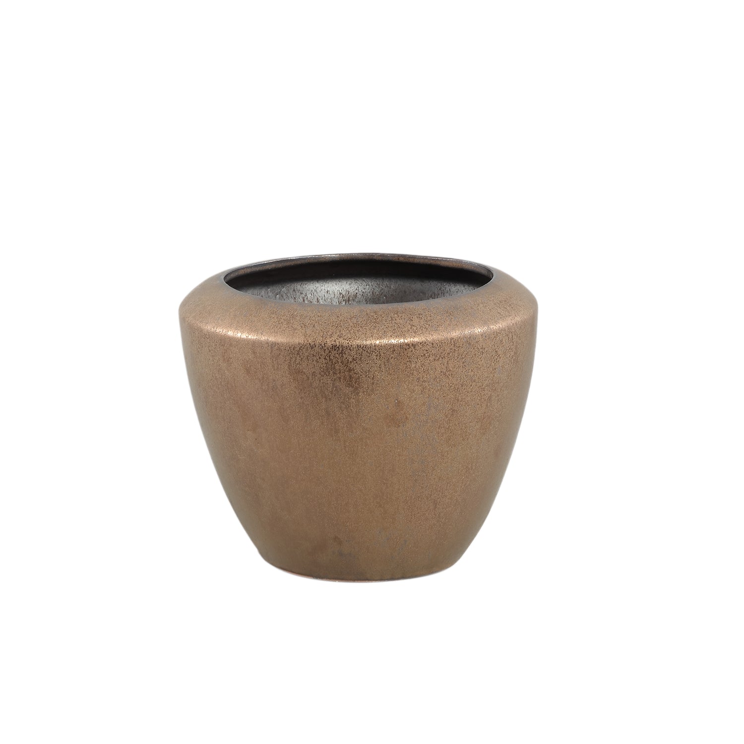 Kyleigh Bronzen Ronde Keramische Pot Glad Laag – Set van 2 - 2 Sets 19.5x25x25 cm