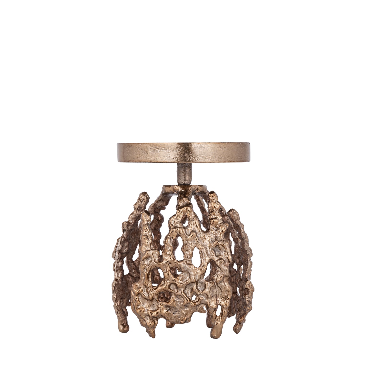Barrie Bruin-Goud Aluminium Kandelaar Rond Set van 2 - 2 Sets 17x11x11 cm