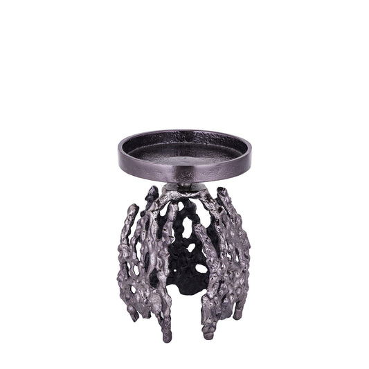 Barrie Kandelaar Set van 2 GunMetal Aluminium Rough Rond S - 2 Sets 17x11x11 cm