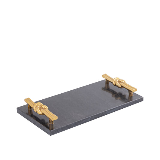Aimie Zwart Marmeren Dienblad Set van 2 Stuks met Gouden Knoop Handvat - 2 Sets 5x40x20 cm