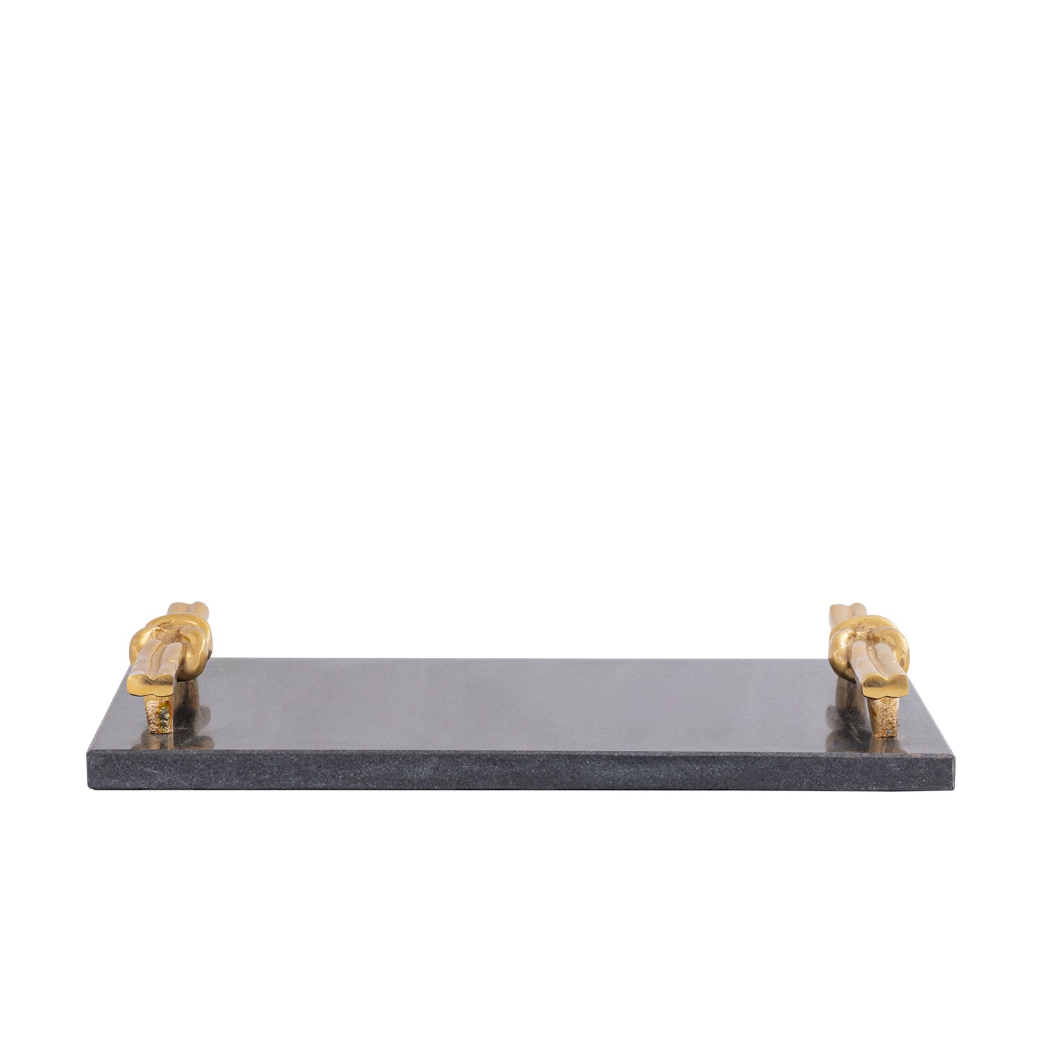 Aimie Zwart Marmeren Dienblad Set van 2 Stuks met Gouden Knoop Handvat - 2 Sets 5x40x20 cm
