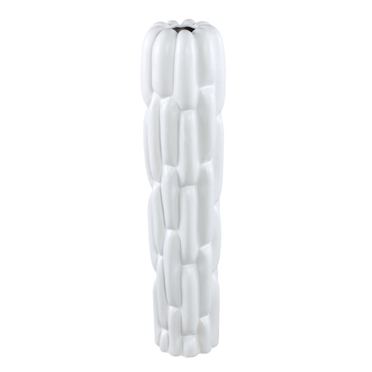 Seanis Witte Ronde Keramische Vaas Blokpatroon L 71x17x17 cm