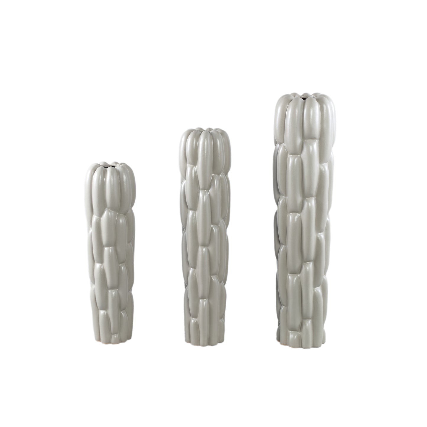 Seanis Grey Round Ceramic Vase Block Pattern L