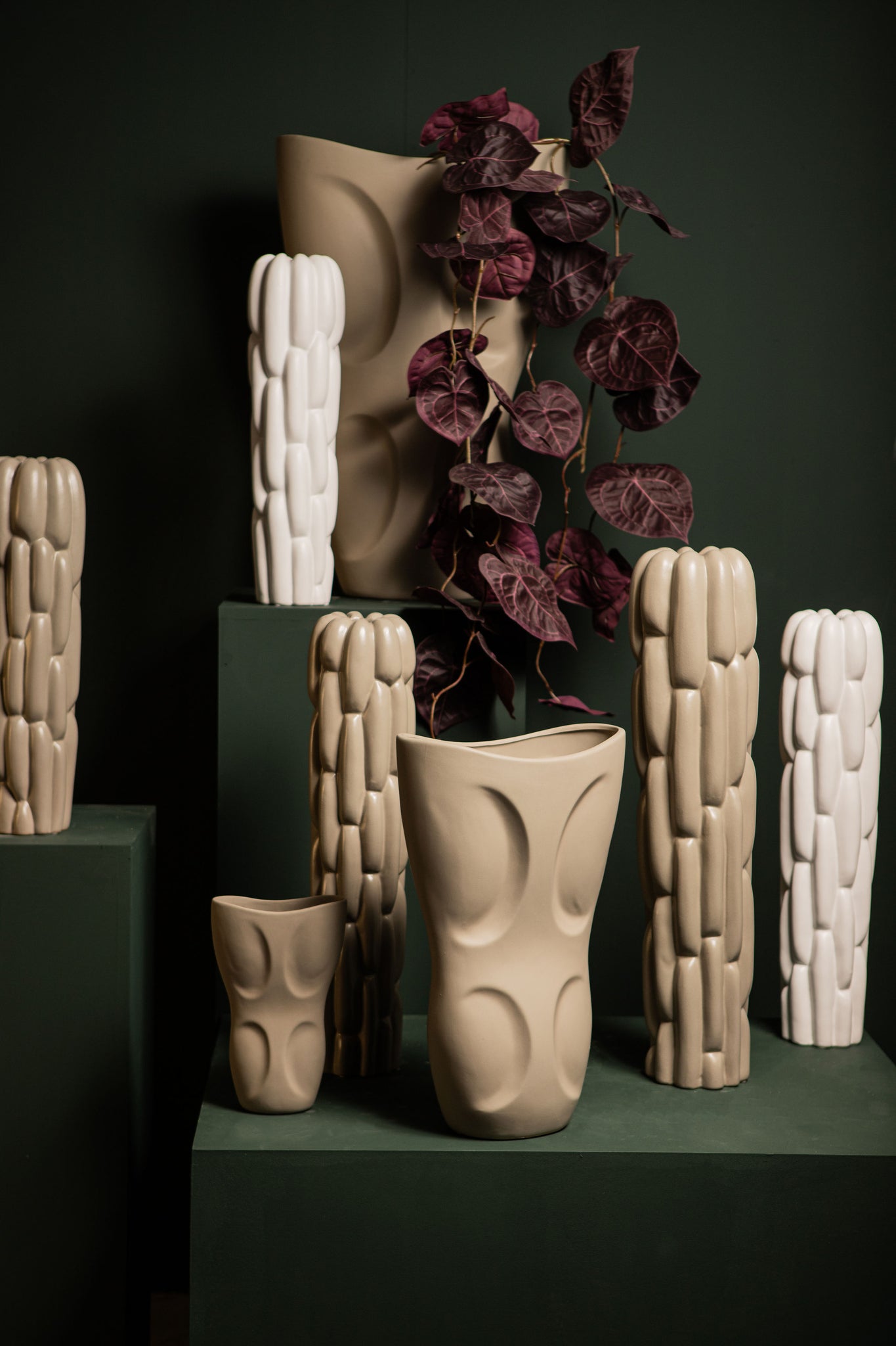 Seanis Grey Round Ceramic Vase Block Pattern M