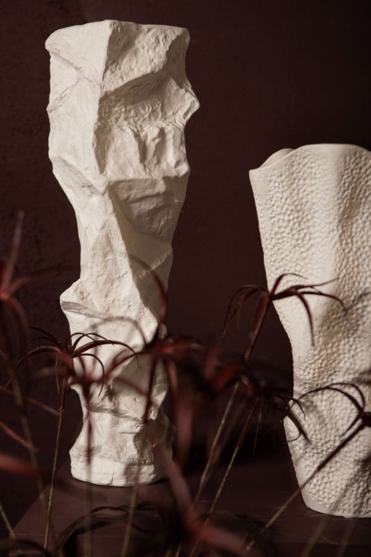 Kellie Witte Keramische Vaas Organische Vorm Hoog - Set van 2 48x15.5x15 cm