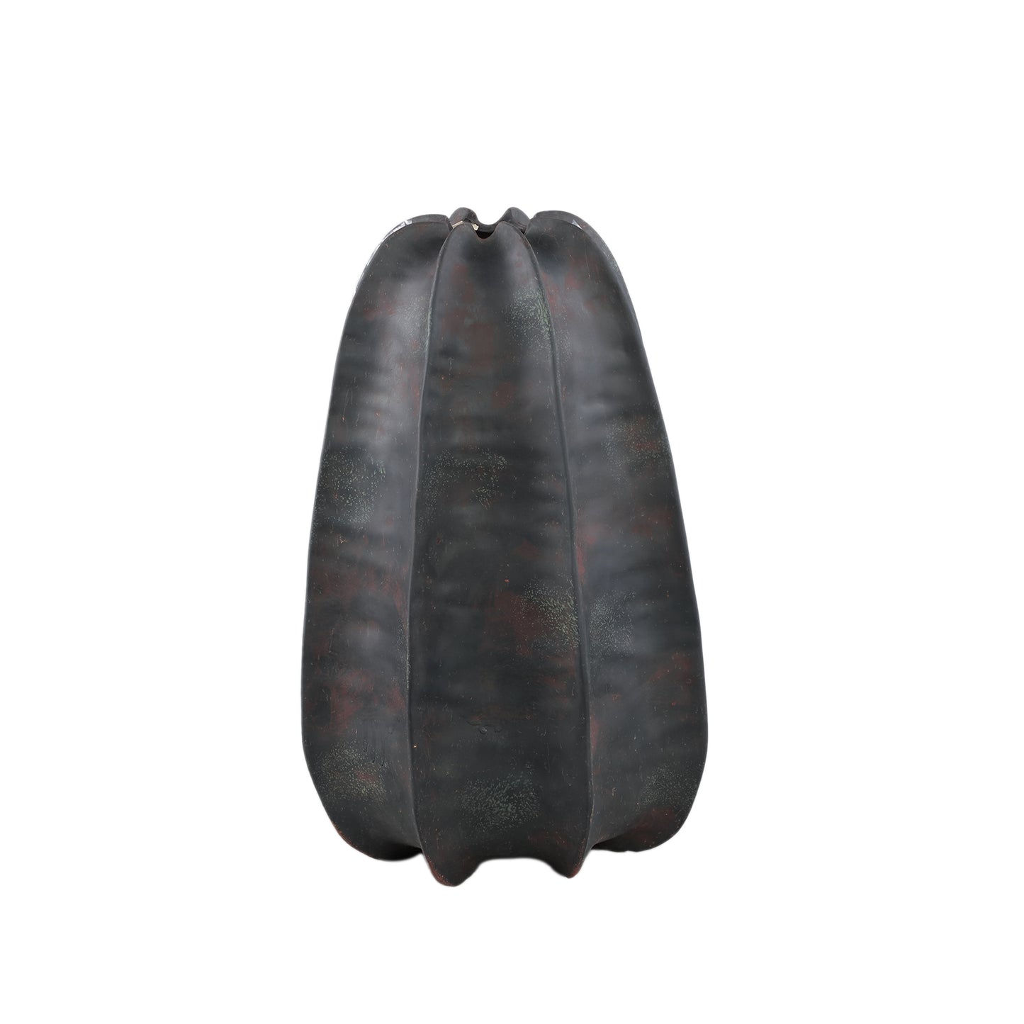 Grayson Zwarte Keramische Ronde Geribbelde Vaas Hoog 42x28x28 cm