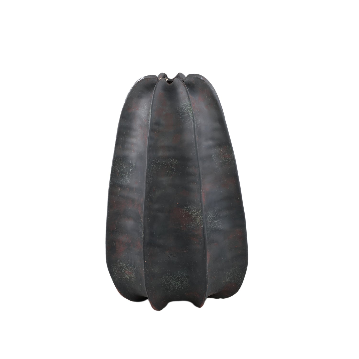 Grayson Zwarte Keramische Ronde Geribbelde Vaas Hoog 42x28x28 cm