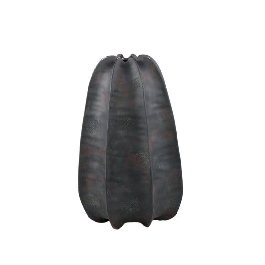 Grayson Zwarte Keramische Ronde Geribbelde Vaas Hoog 42x28x28 cm