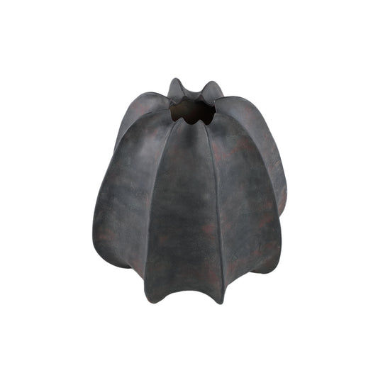 Grayson Zwarte Keramische Ronde Vaas met Reliëf Breed 34x34x34 cm