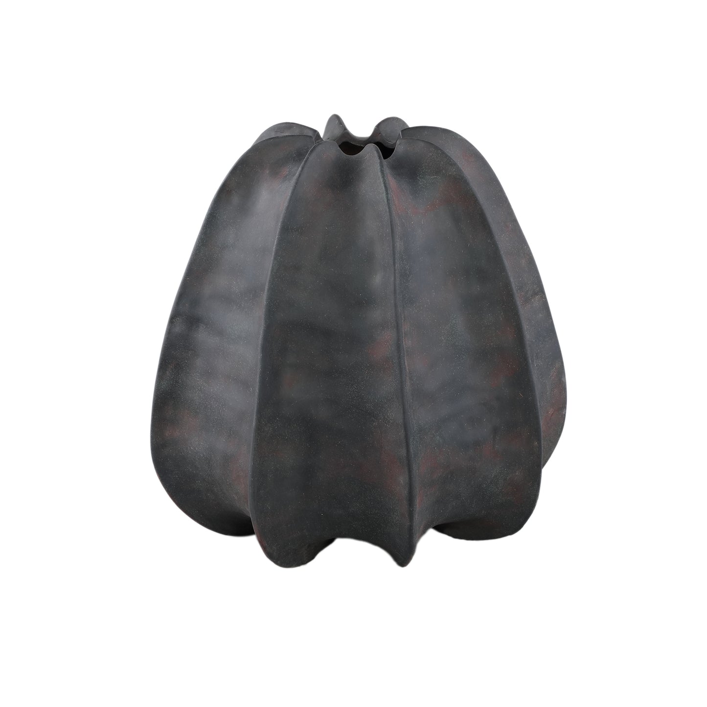 Grayson Zwarte Keramische Ronde Vaas met Reliëf Breed 34x34x34 cm