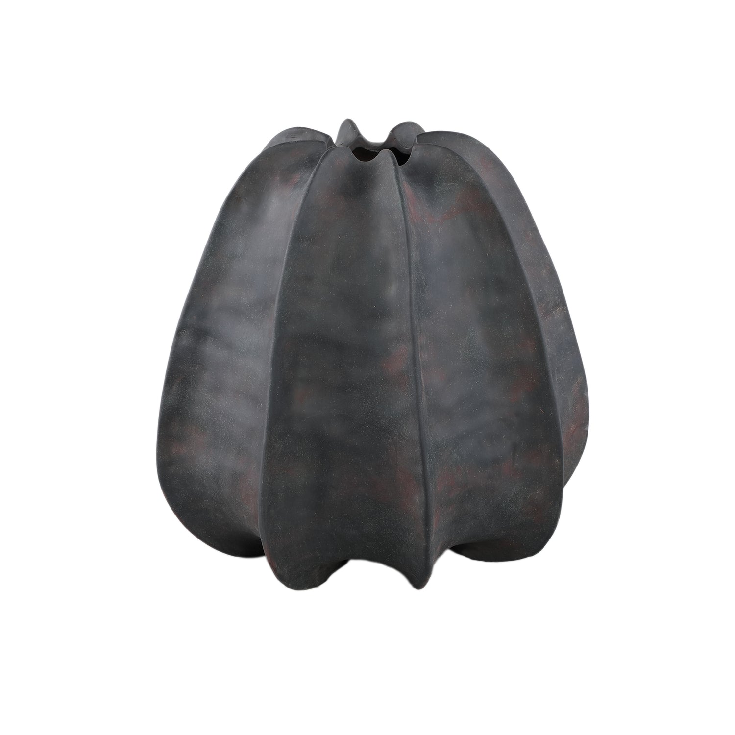 Grayson Zwarte Keramische Ronde Vaas met Reliëf Breed 34x34x34 cm