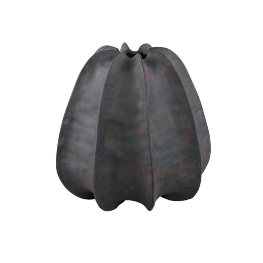 Grayson Zwarte Keramische Ronde Vaas met Reliëf Breed 34x34x34 cm