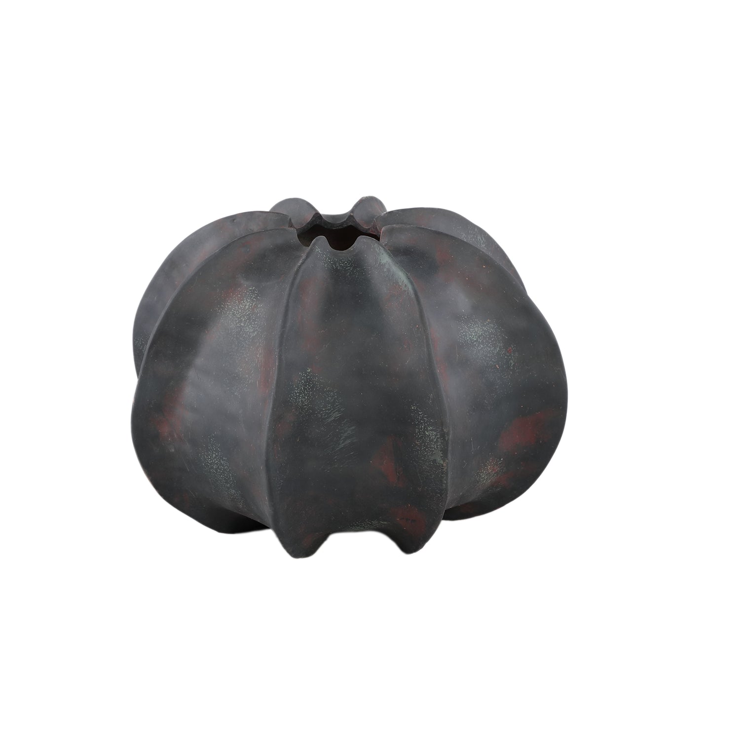 Grayson Zwarte Keramische Ronde Geribde Vaas Laag 22x30x30 cm