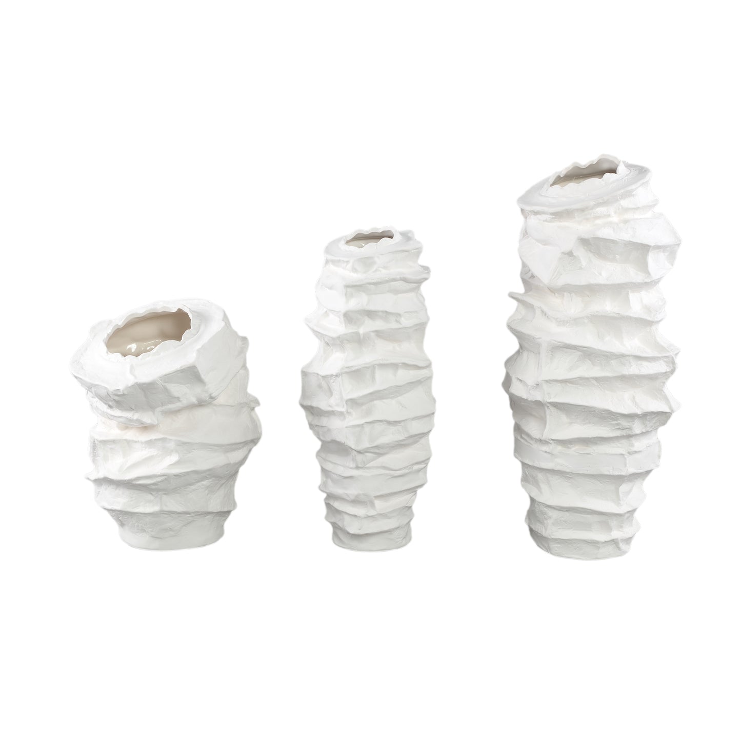 Aharon White Ceramic Irregular Shaped Vase Slim L