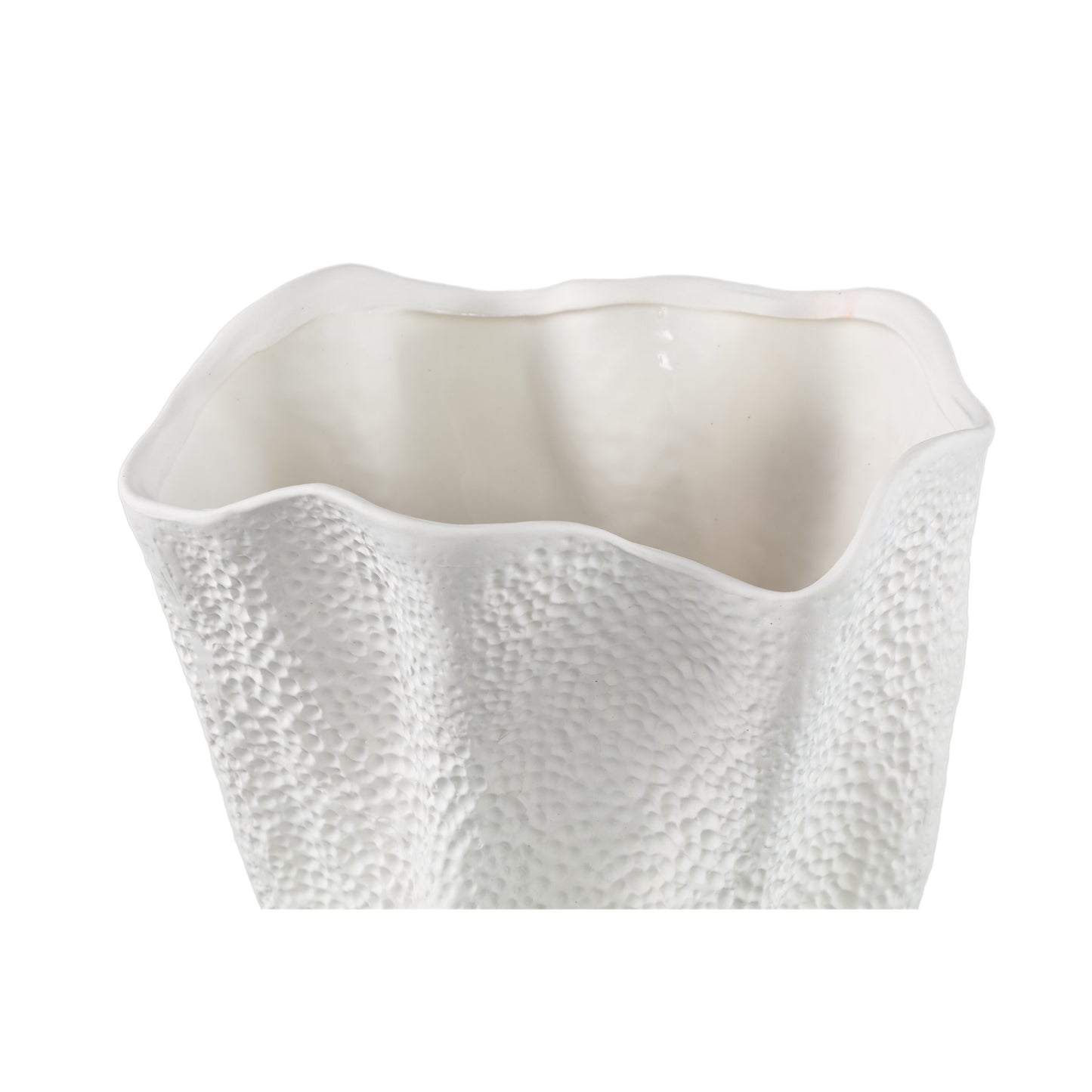 Violettee White Ceramic Wavy Vase Dot Pattern L