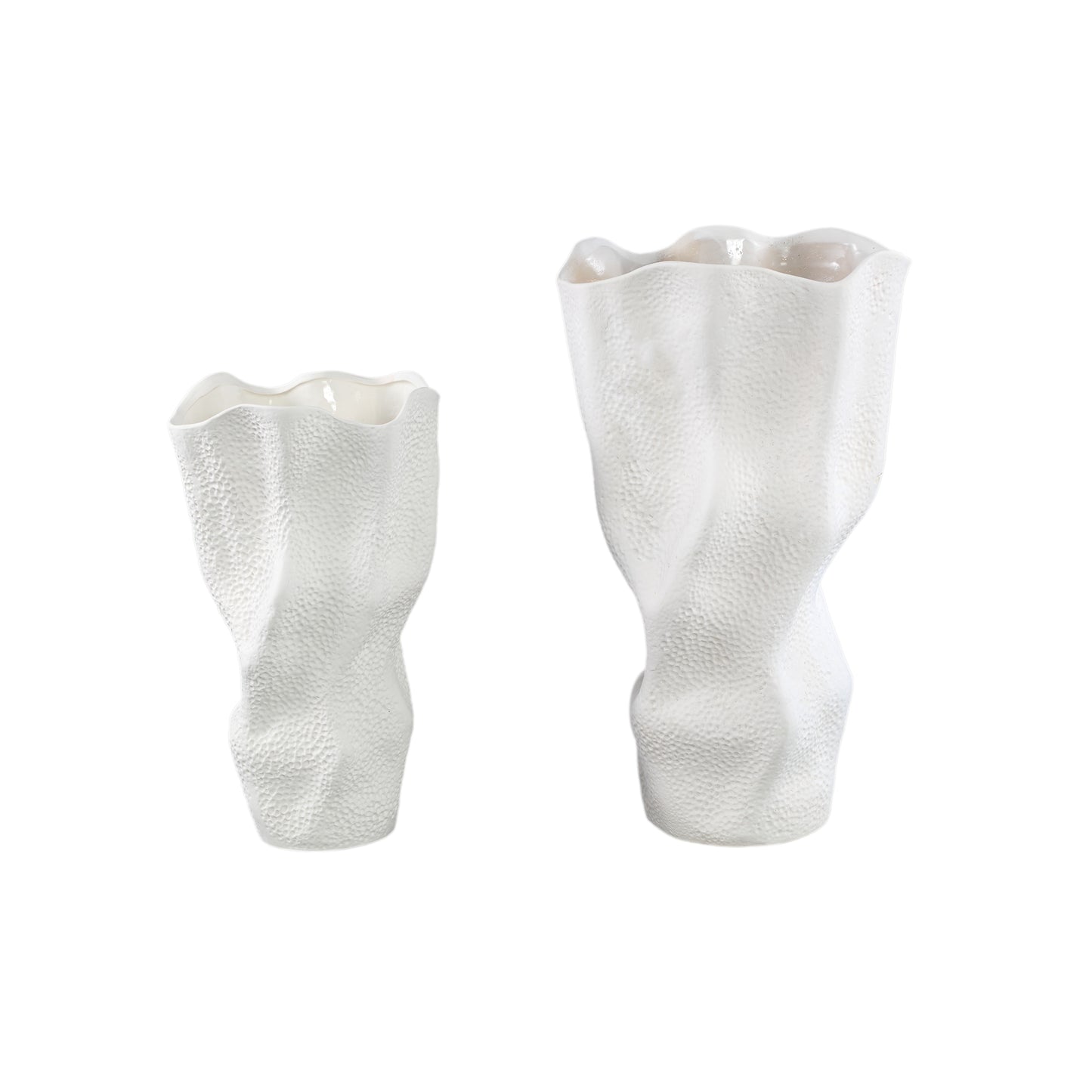Violettee White Ceramic Wavy Vase Dot Pattern L