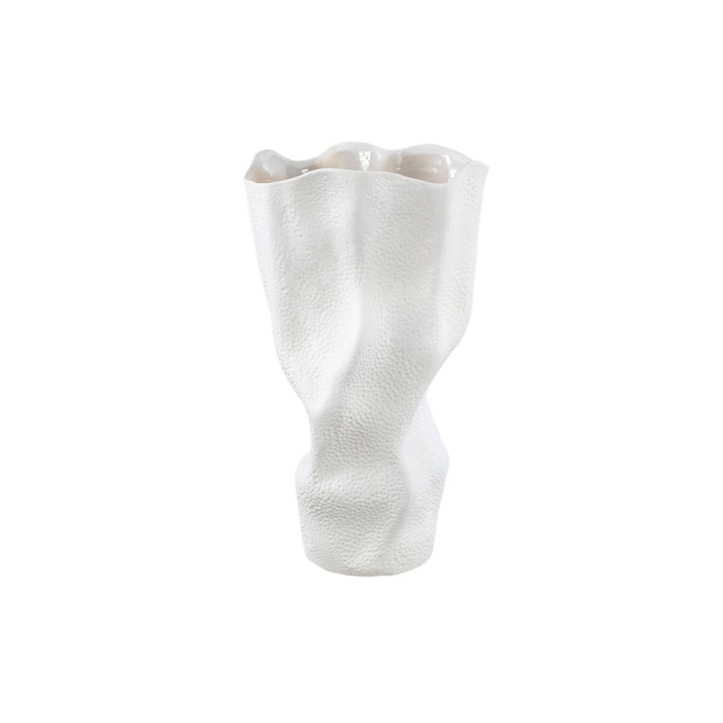 Violettee Witte Keramische Vaas met Golvend Oppervlak en Stippenpatroon L 46x26x20 cm