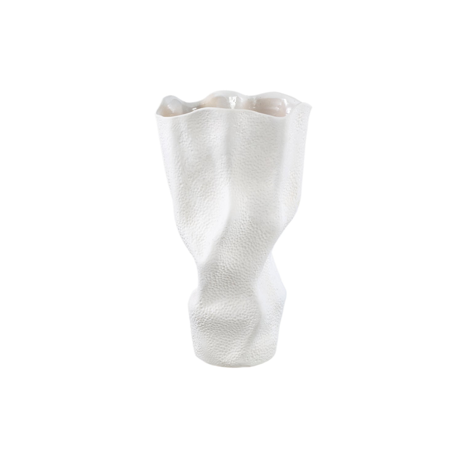 Violettee Witte Keramische Vaas met Golvend Oppervlak en Stippenpatroon L 46x26x20 cm