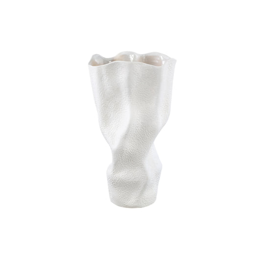 Violettee Witte Keramische Vaas met Golvend Oppervlak en Stippenpatroon L 46x26x20 cm