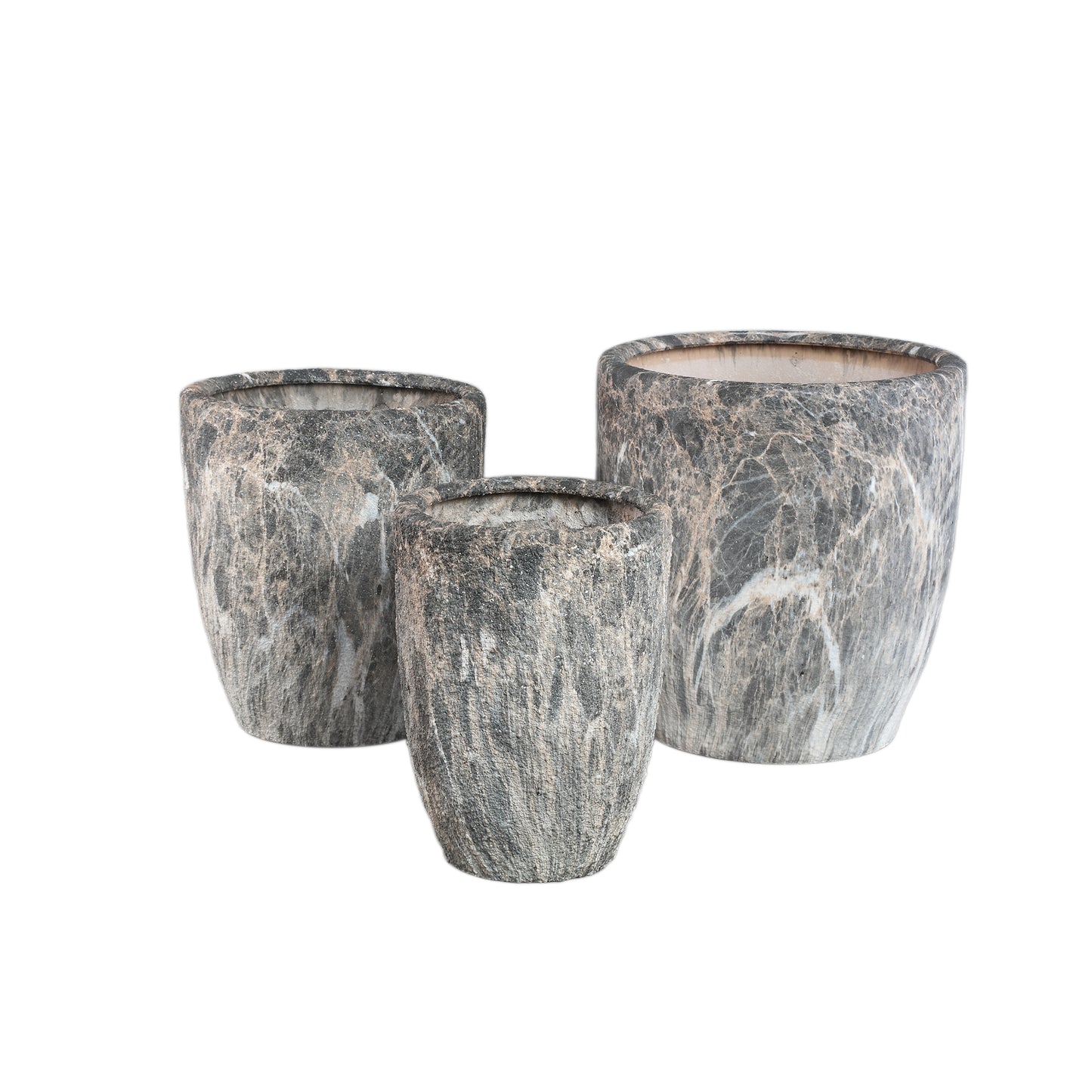 Miah Grijze Keramische Pot Set Van 3 Met Marmereffect 42x40x40 cm