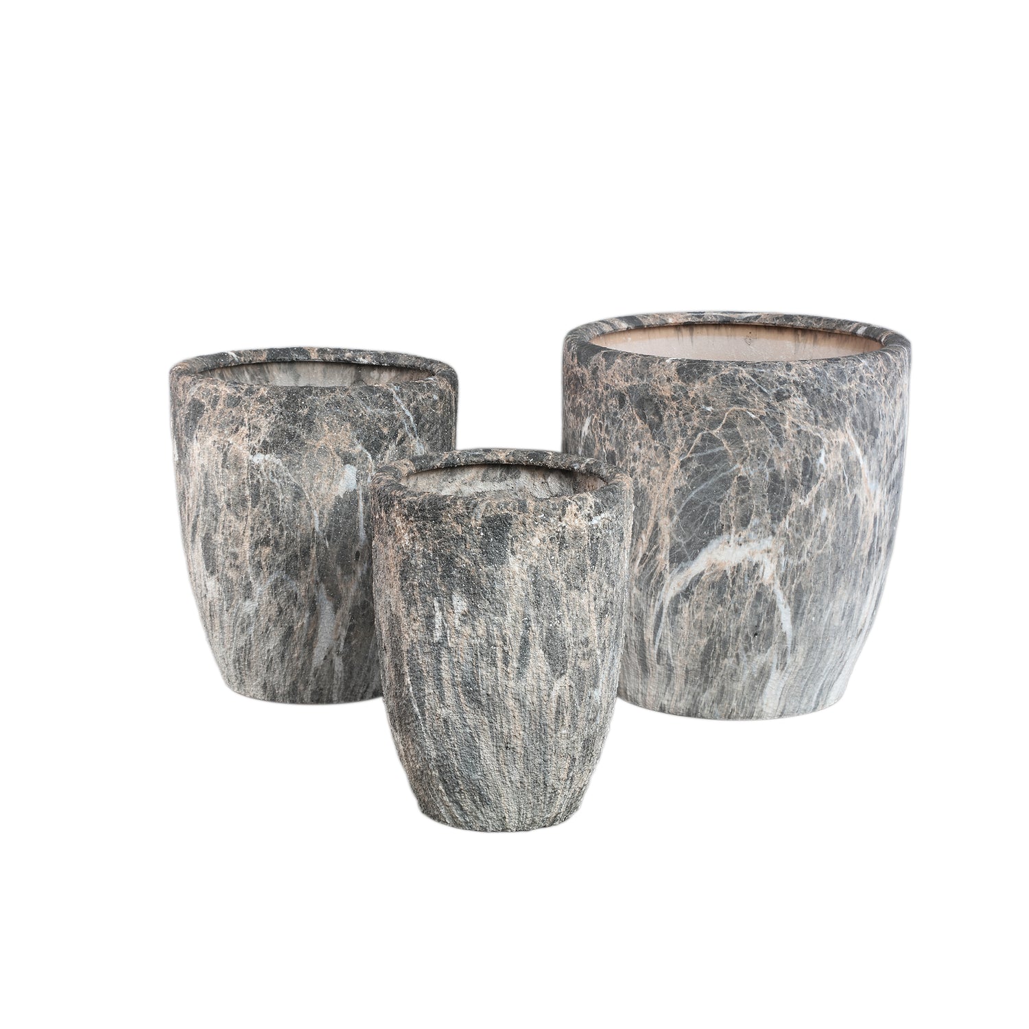 Miah Grijze Keramische Pot Set Van 3 Met Marmereffect 42x40x40 cm