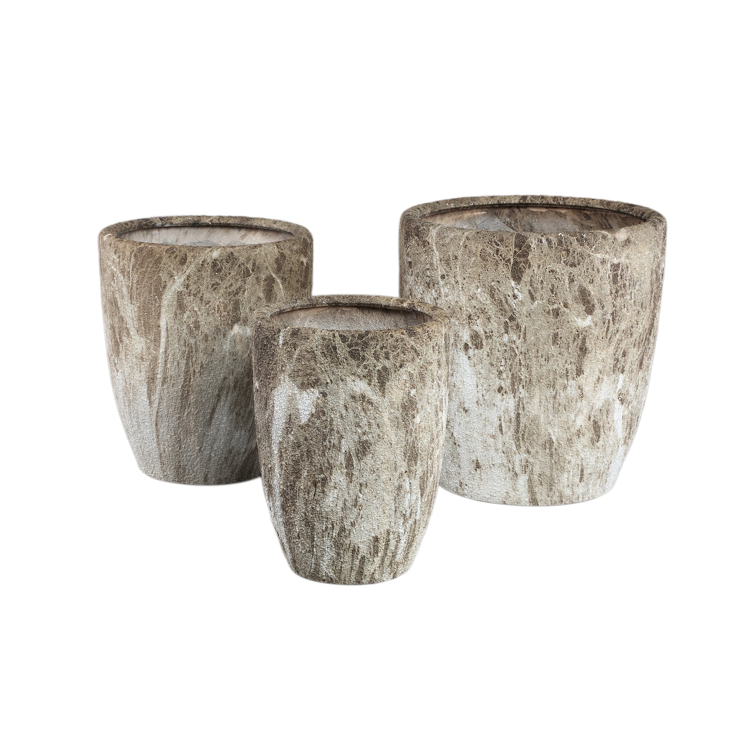Miah Bruine Keramische Pot Met Marmerlook Set Van 3 L 42x40x40 cm