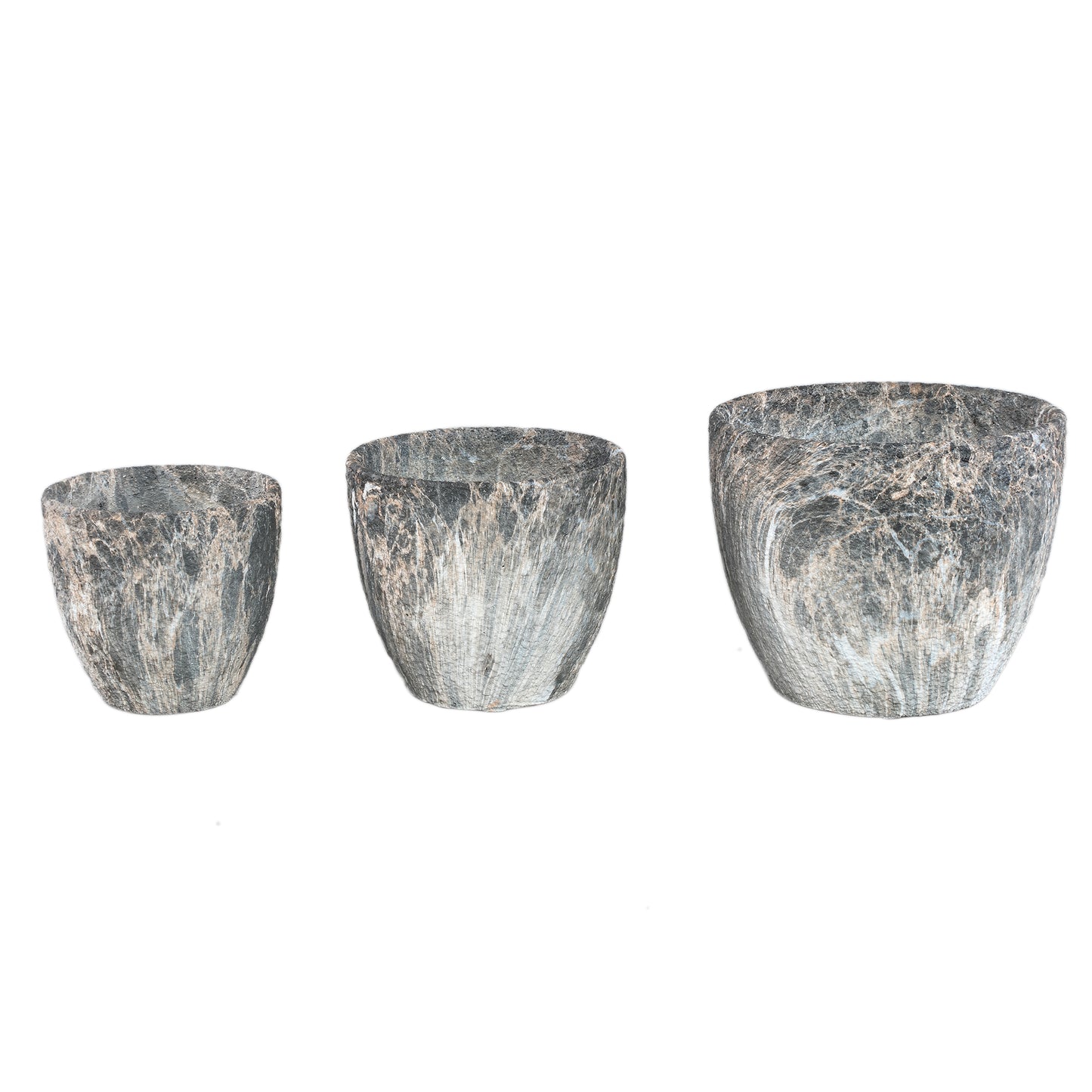 Miah Grijze Keramische Pot Set Van 2 Stuks Marmerlook - 2 Sets 21x25x25 cm
