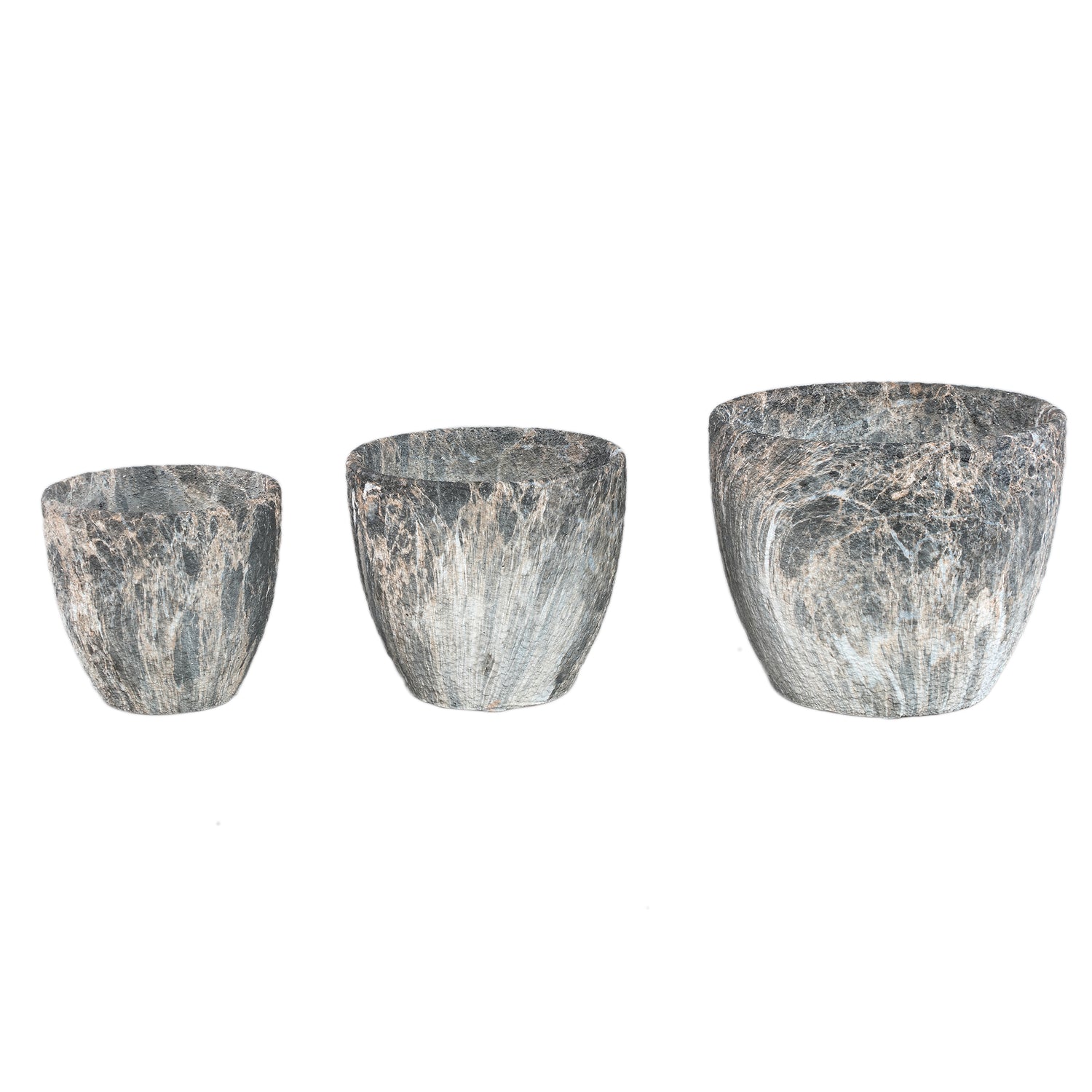 Miah Grijze Keramische Pot Set Van 2 Stuks Marmerlook - 2 Sets 21x25x25 cm