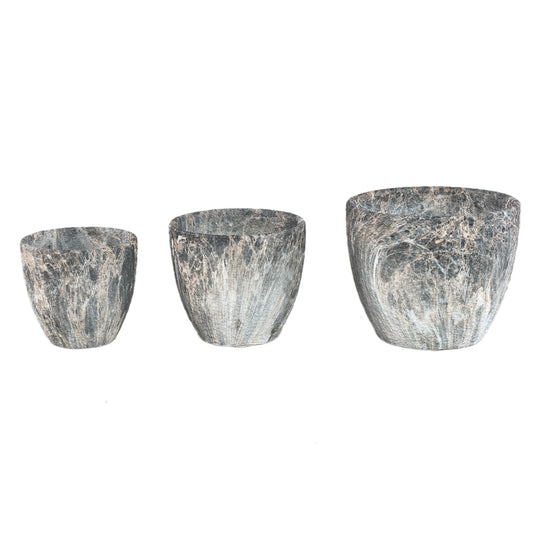 Miah Grijze Keramische Pot Set Van 2 Stuks Marmerlook - 2 Sets 21x25x25 cm