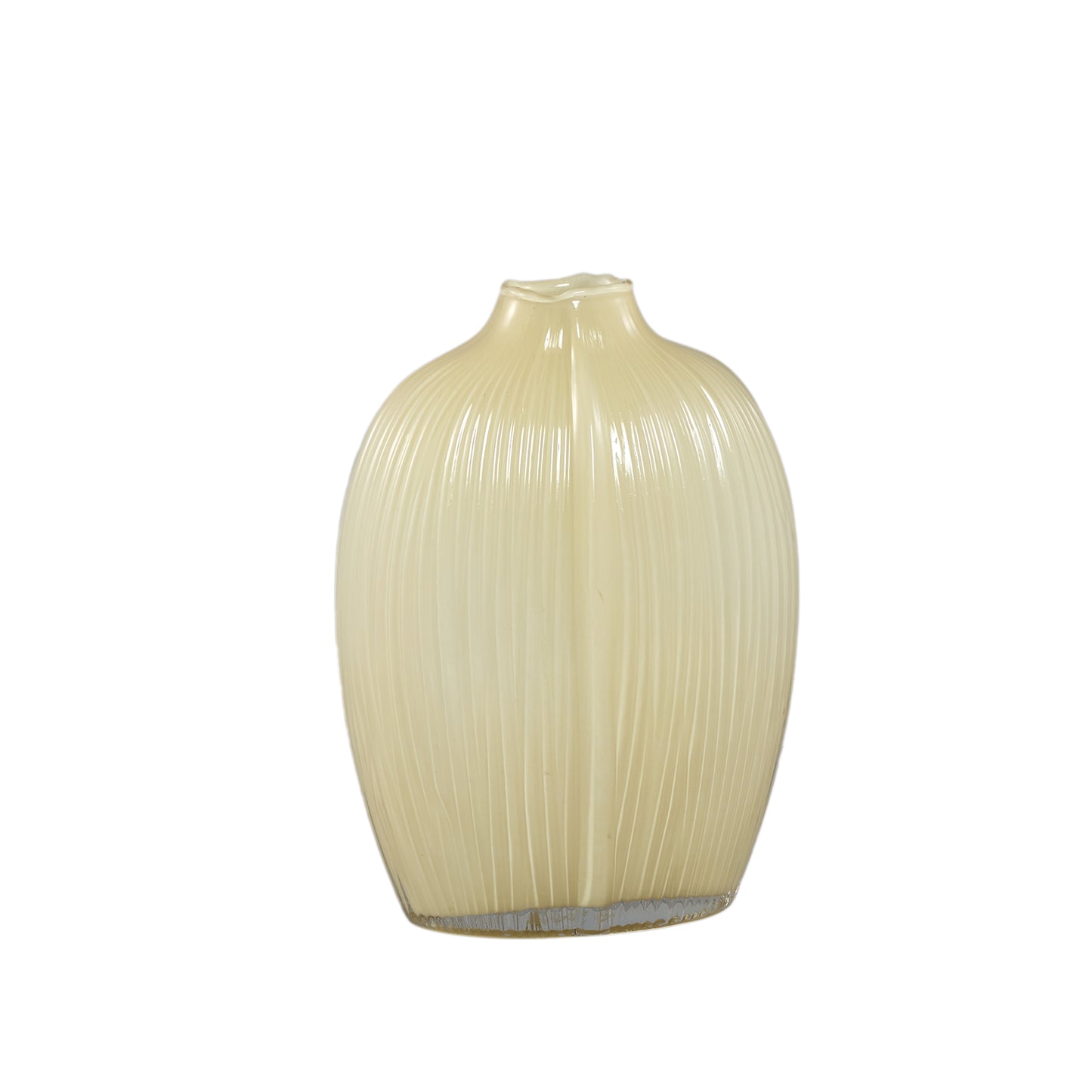 Jalisia Crème Glazen Vaas Ovaal Geribfeld Set van 4 Stuks - 4 Sets 28.5x20.5x11.5 cm