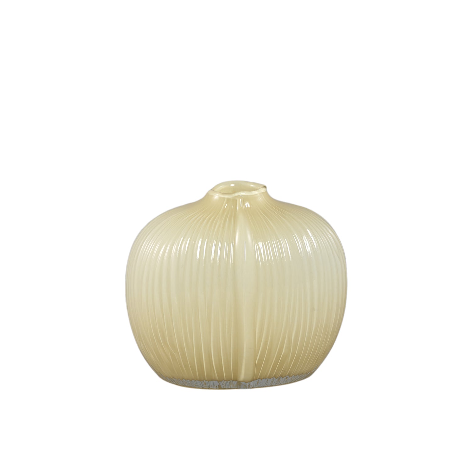 Jalisia Roomwitte Glazen Vaas Ovaal Geribbeld Set van 4 - 4 Sets 20.5x23.5x14.5 cm