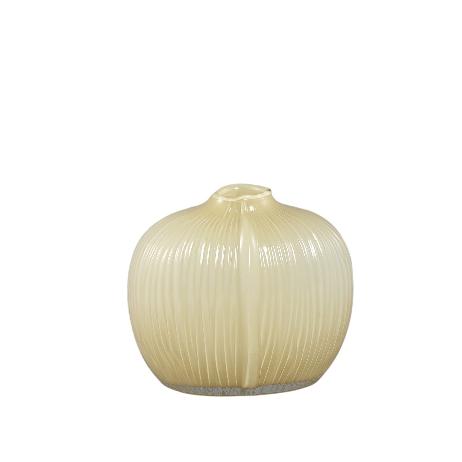 Jalisia Roomwitte Glazen Vaas Ovaal Geribbeld Set van 4 - 4 Sets 20.5x23.5x14.5 cm