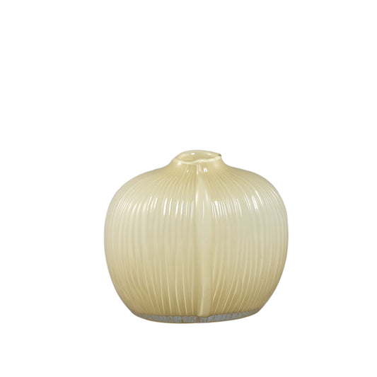Jalisia Roomwitte Glazen Vaas Ovaal Geribbeld Set van 4 - 4 Sets 20.5x23.5x14.5 cm