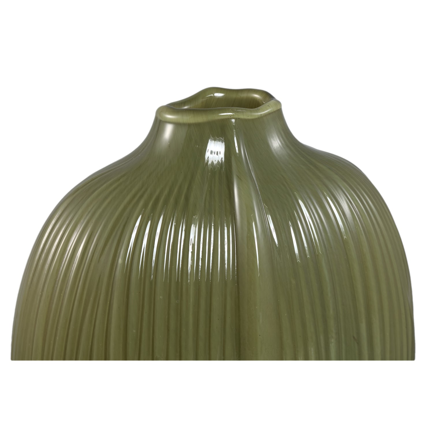 Jalisia Olijfgroen Glazen Vaas Ovaal Geribd Set van 4 - 4 Sets 28.5x20.5x11.5 cm