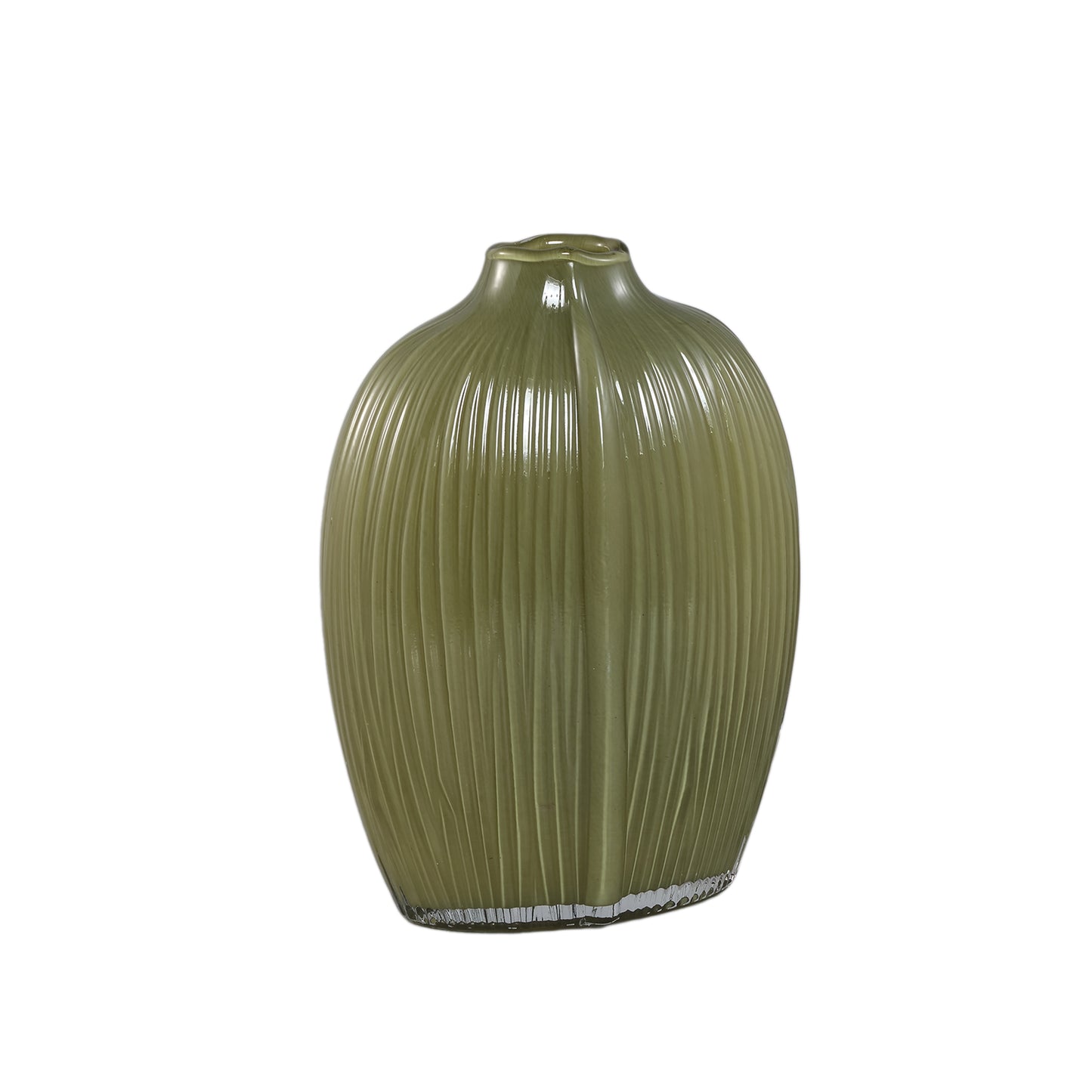 Jalisia Olijfgroen Glazen Vaas Ovaal Geribd Set van 4 - 4 Sets 28.5x20.5x11.5 cm