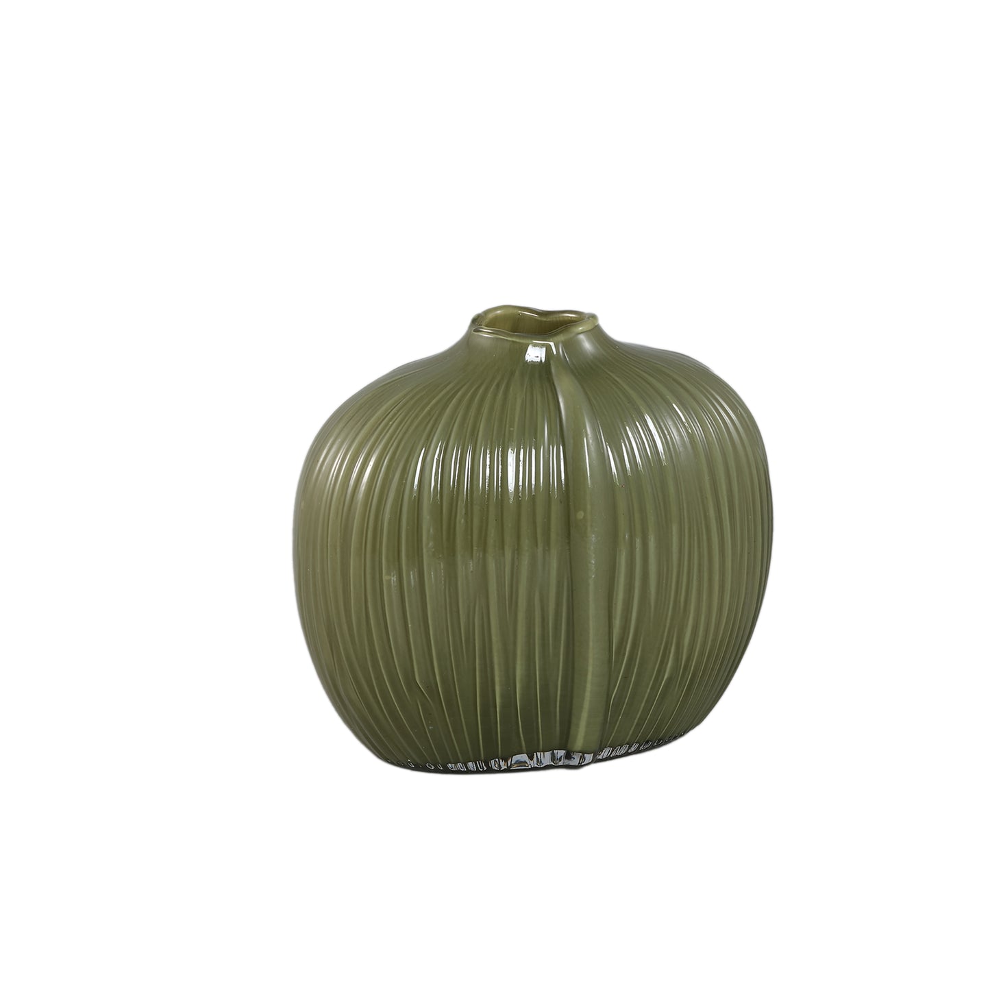 Jalisia Olijfgroen Glazen Vaas Set van 4 Ovaal Geribd Laag - 4 Sets 20.5x23.5x14.5 cm