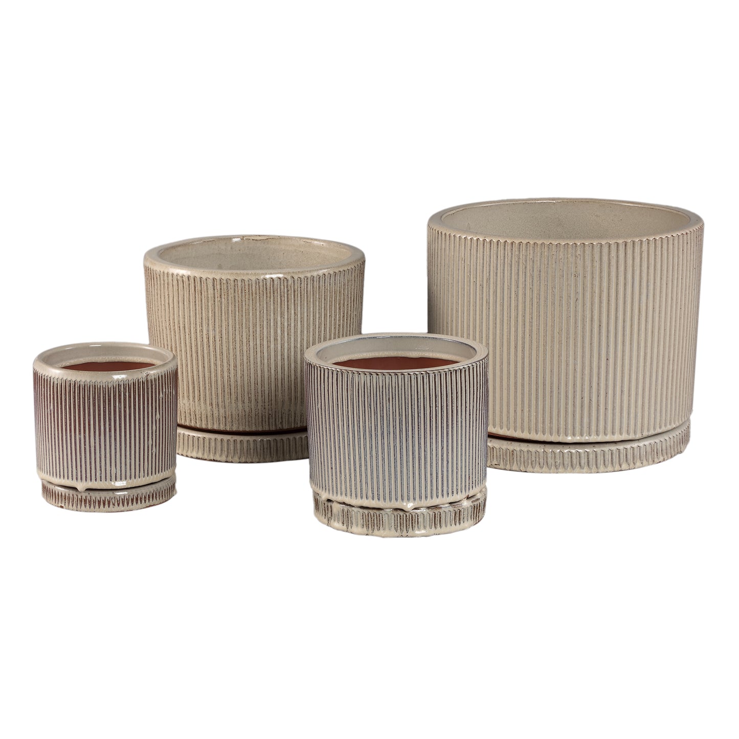 Meliya Crème Keramische Pot Set Van 4 Cilinder Geribfeld 28x33x33 cm
