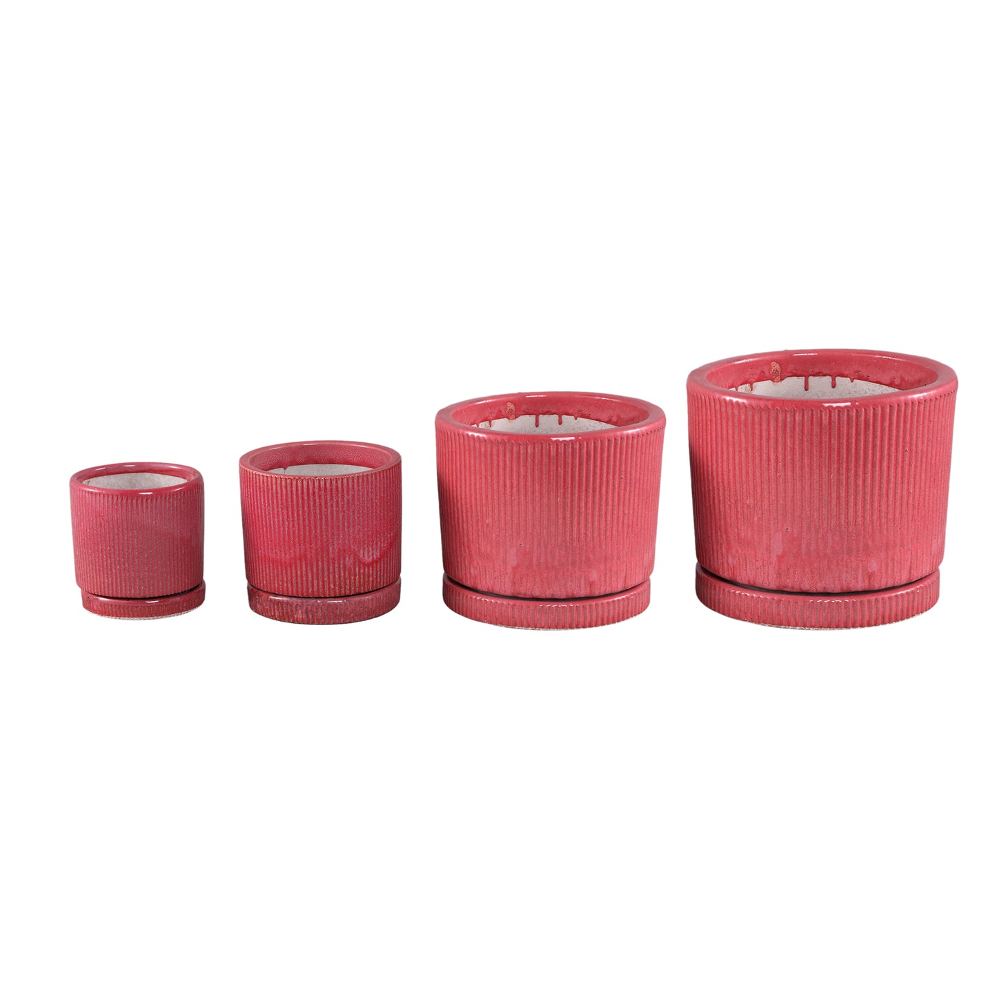 Meliya Helder Roze Keramische Pot Set van 4 Cilinder Geribfeld 28x33x33 cm