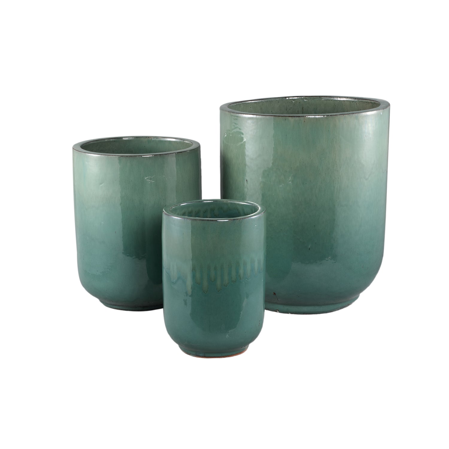 Rozay Teal Keramische Pot Set Van 3 Rond Hoog 55x45x45 cm
