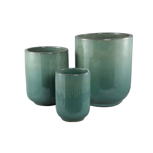 Rozay Teal Keramische Pot Set Van 3 Rond Hoog 55x45x45 cm