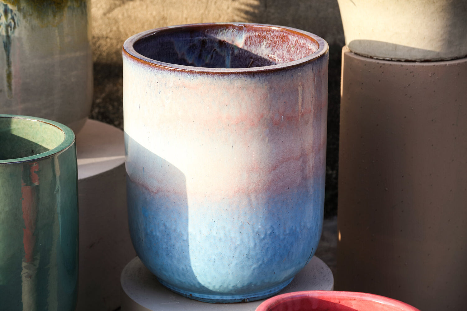 Rozay Baby Blue Keramische Pot Set Van 3 Rond Hoog 55x45x45 cm